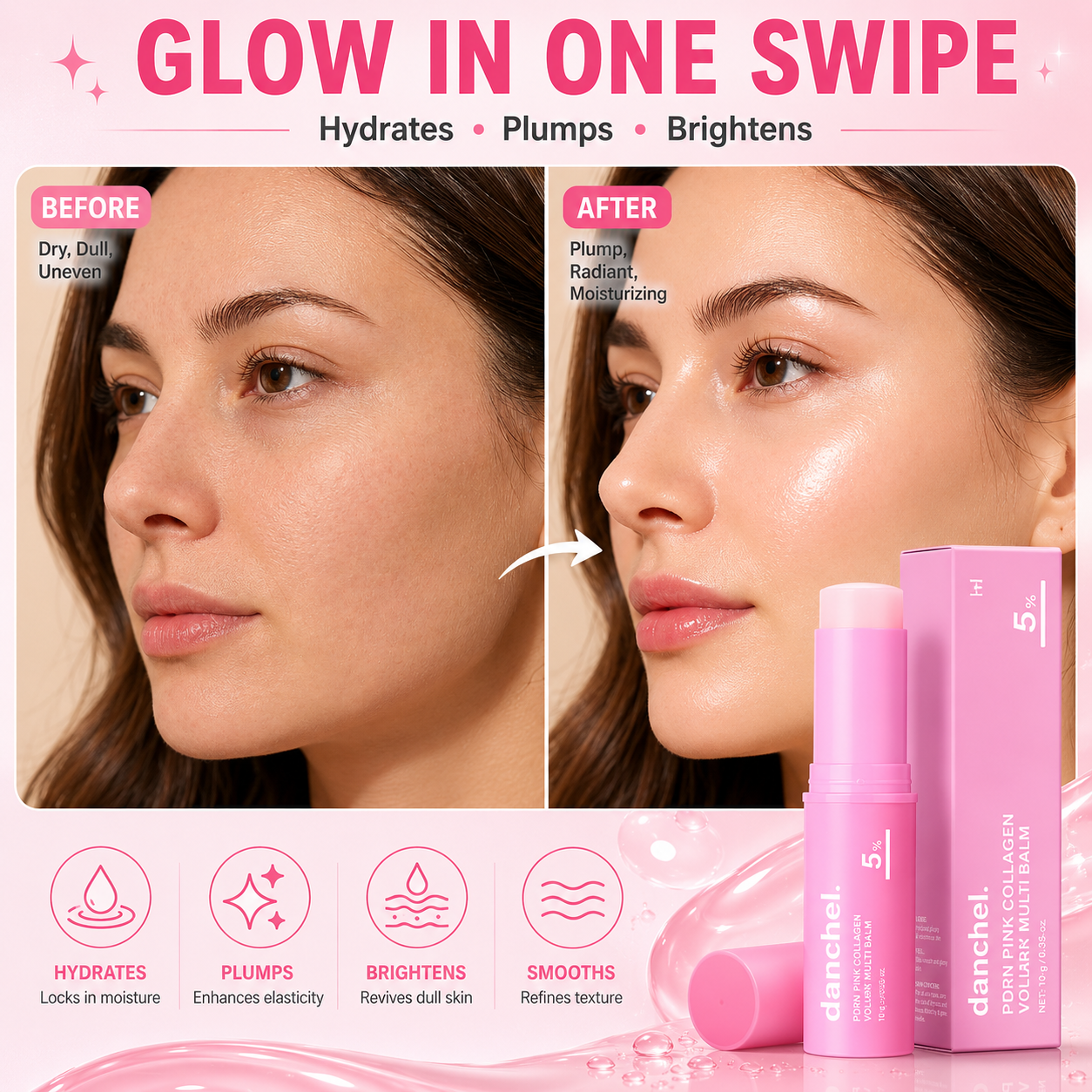 Pink Collagen Multi Balm – Hydrating Glow Stick for Firmer, Radiant Skin
